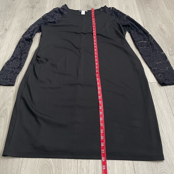 H&M • Black Lace Sheer Long Sleeves Zippered Back Keyhole Midi Evening Dress - Picture 11 of 13